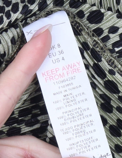 Miss Selfridge Women’s Green Animal Print Midi Dress Size 8