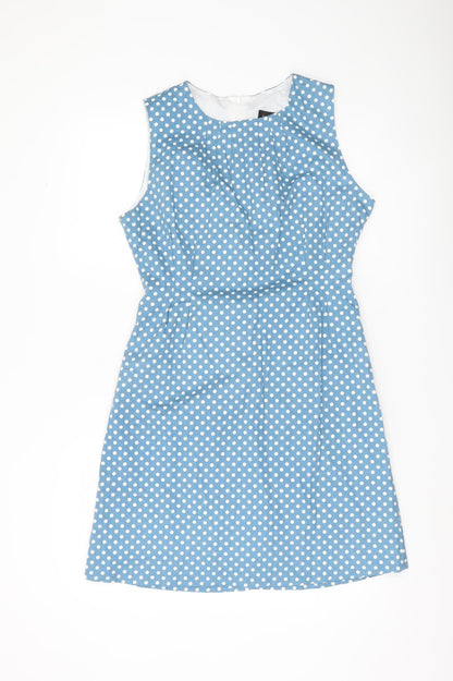 Pop England Women’s Blue Polka Dot A-Line Knee Length Dress Size 2