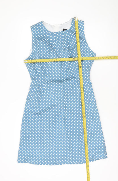 Pop England Women’s Blue Polka Dot A-Line Knee Length Dress Size 2