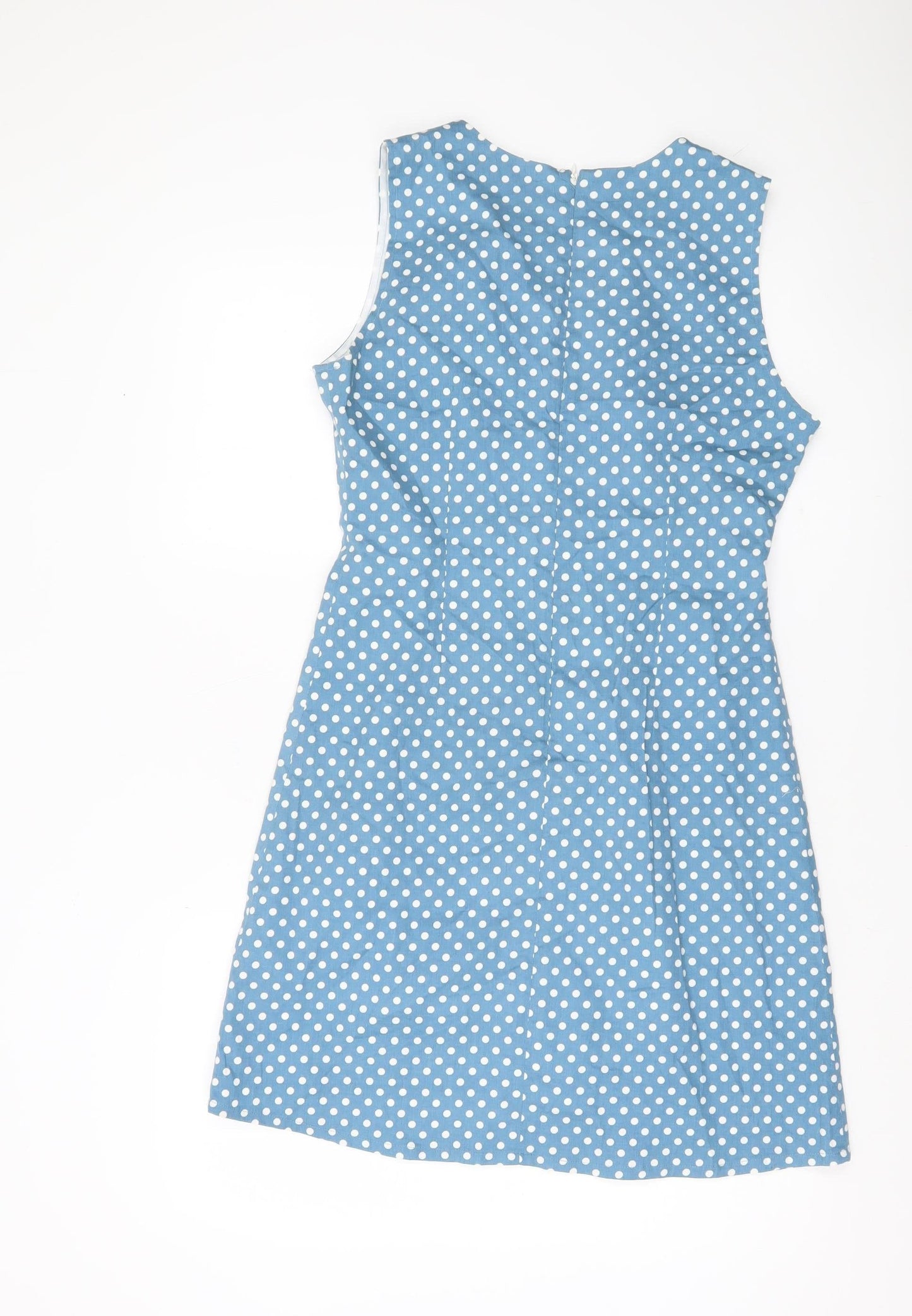 Pop England Women’s Blue Polka Dot A-Line Knee Length Dress Size 2