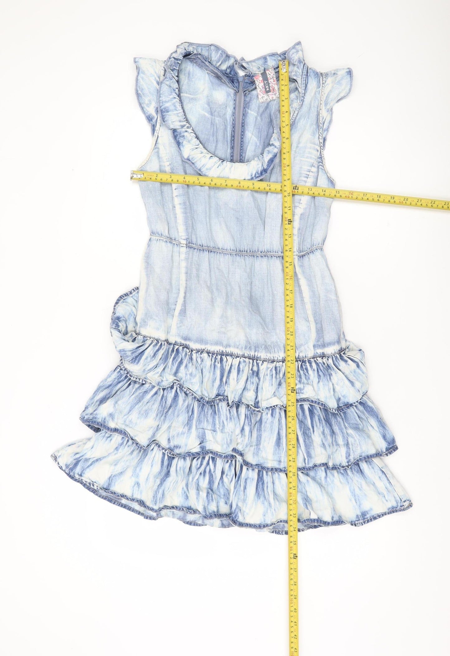 Next Womens Blue Tie Dye Sleeveless Skater Dress Size 10 Ruffle Hem