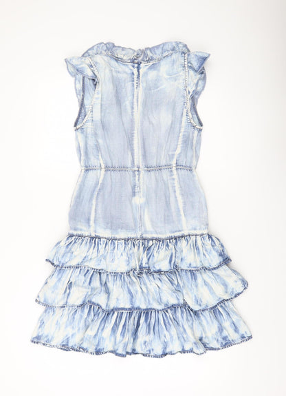 Next Womens Blue Tie Dye Sleeveless Skater Dress Size 10 Ruffle Hem