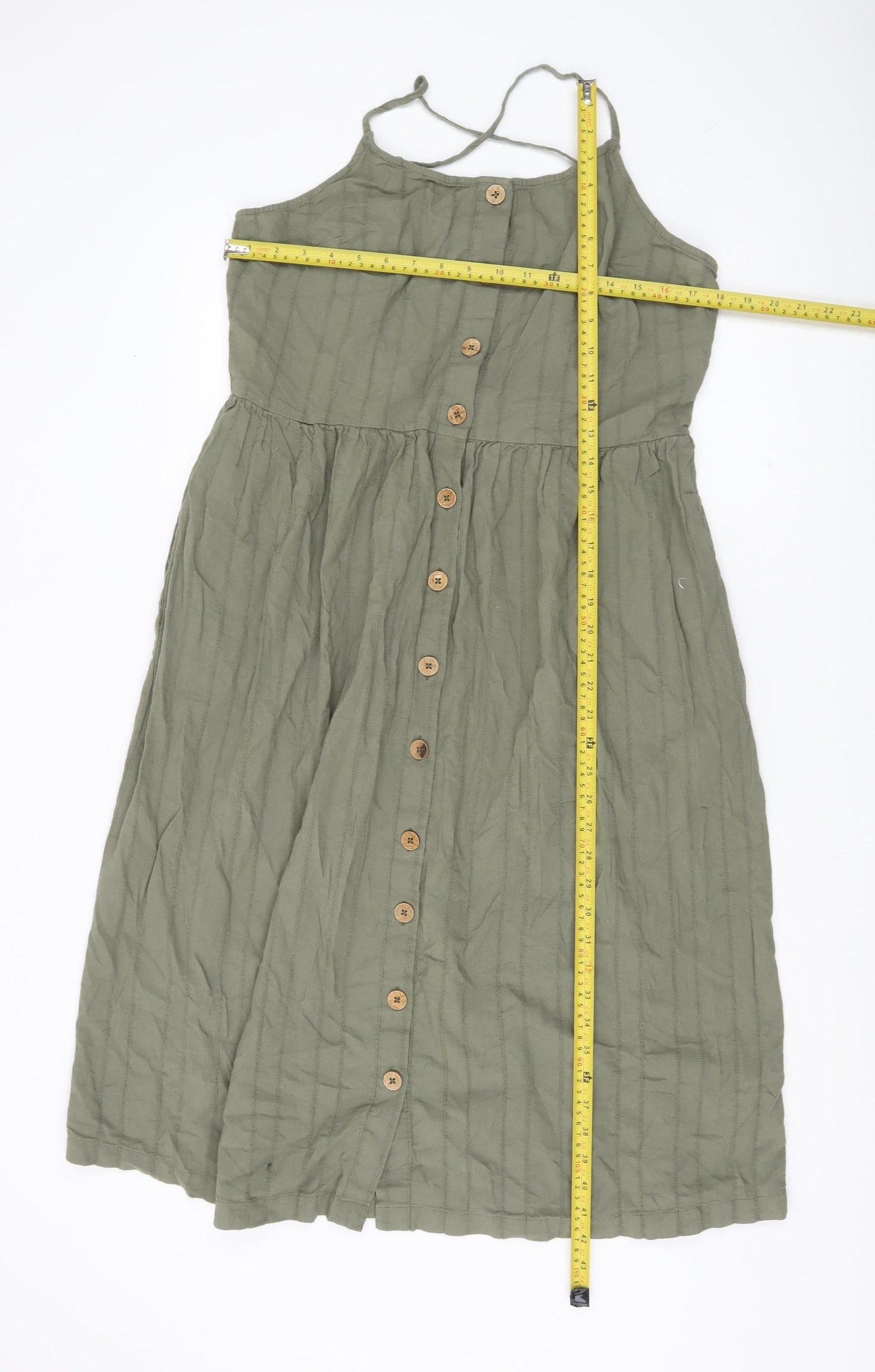 Animal Women’s Green Cotton Midi Sundress Size 14 Button Front