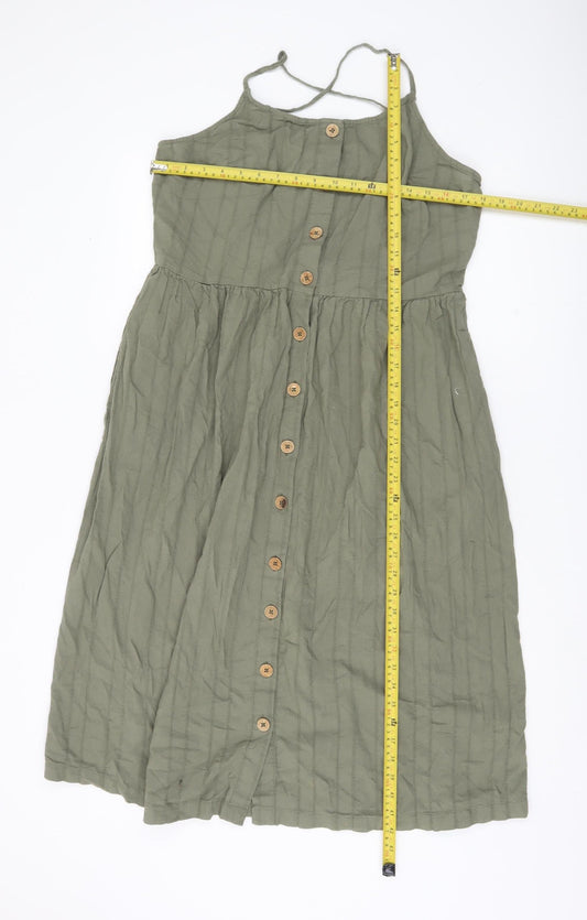 Animal Women’s Green Cotton Midi Sundress Size 14 Button Front