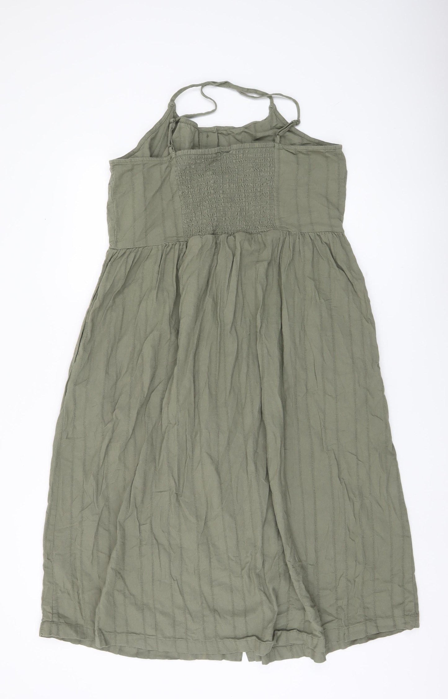 Animal Women’s Green Cotton Midi Sundress Size 14 Button Front