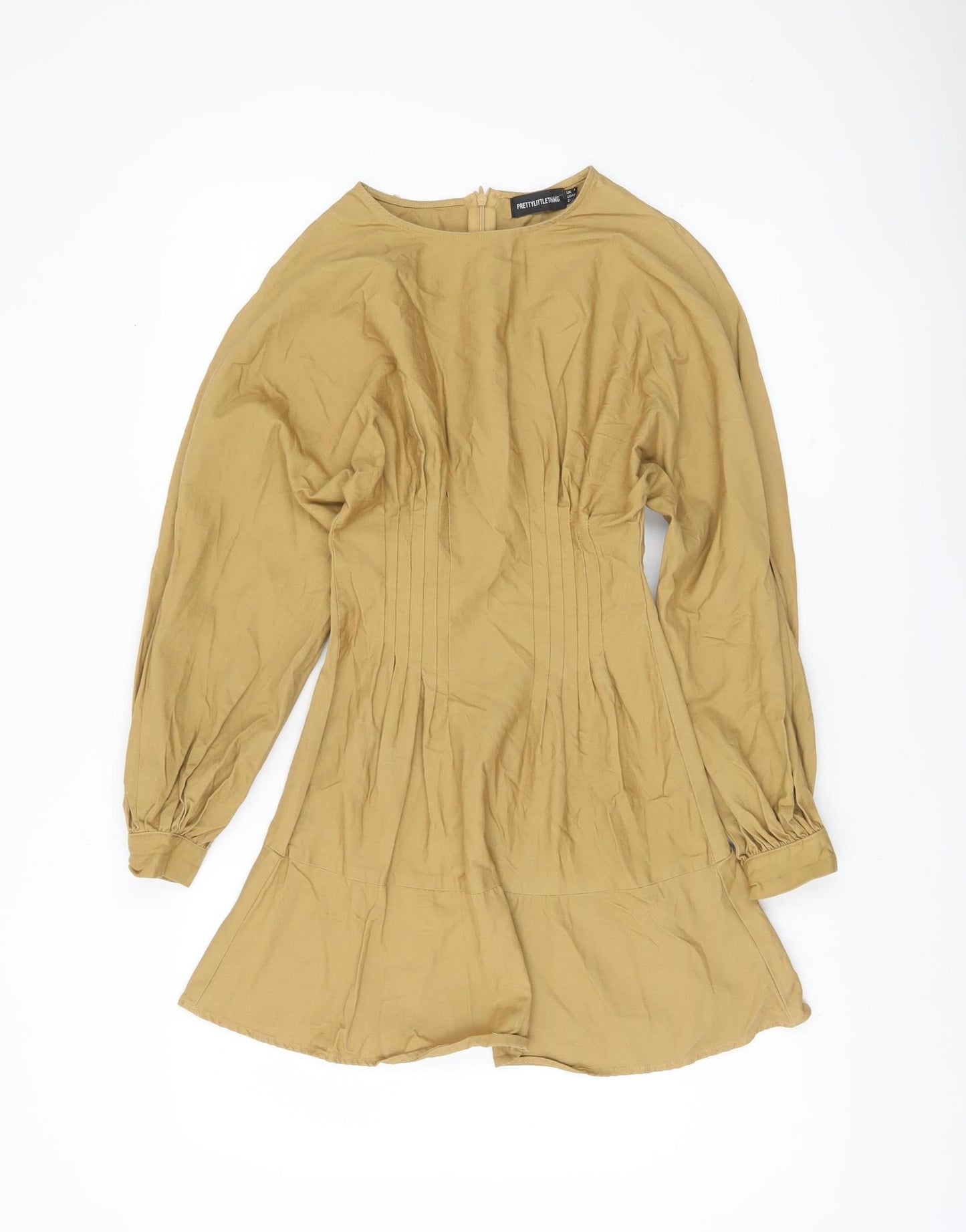 PrettyLittleThing Women's Beige A-Line Dress Size 4 Long Sleeve