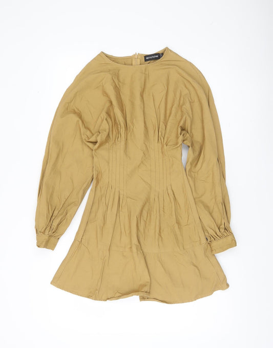 PrettyLittleThing Women's Beige A-Line Dress Size 4 Long Sleeve