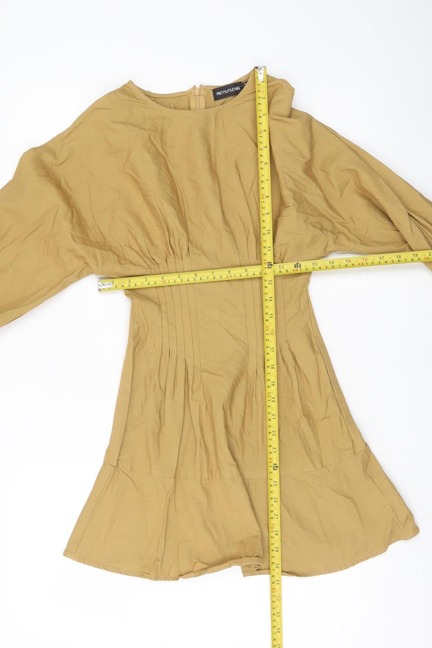 PrettyLittleThing Women's Beige A-Line Dress Size 4 Long Sleeve