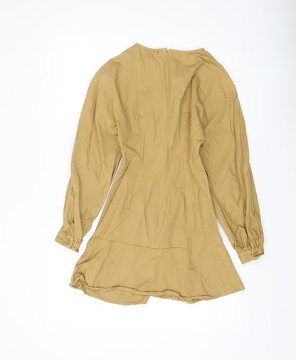 PrettyLittleThing Women's Beige A-Line Dress Size 4 Long Sleeve