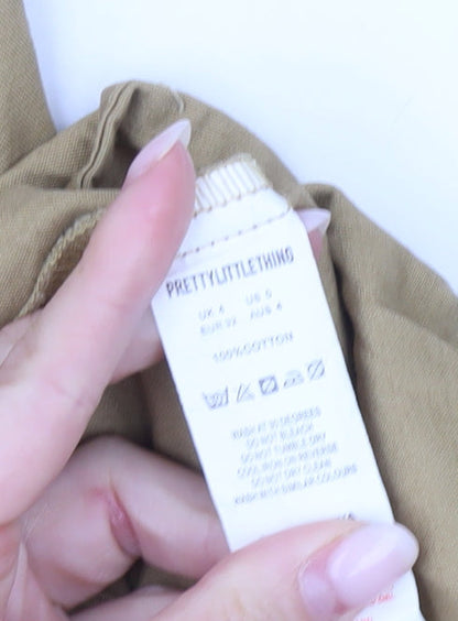 PrettyLittleThing Women's Beige A-Line Dress Size 4 Long Sleeve