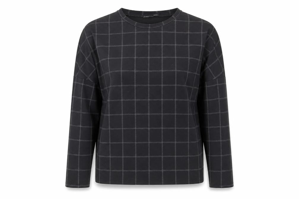 Zara Women Black Check Blouse Long Sleeve Basic Style Size S