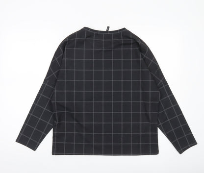 Zara Women Black Check Blouse Long Sleeve Basic Style Size S