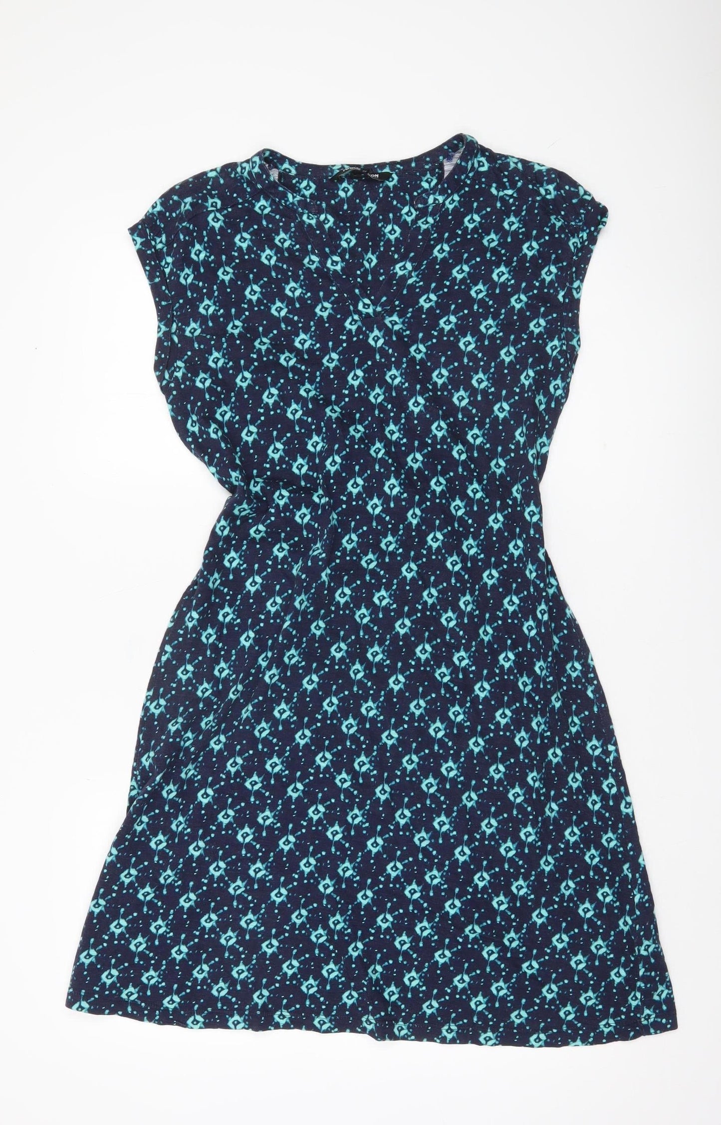 Debenhams Women Blue Geometric Shift Dress Size 12 Cotton