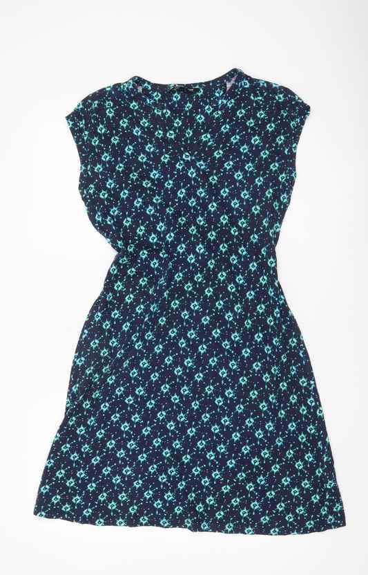 Debenhams Women Blue Geometric Shift Dress Size 12 Cotton