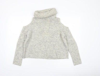 New Look Petite Women’s Grey Cold Shoulder Roll Neck Jumper Size 10