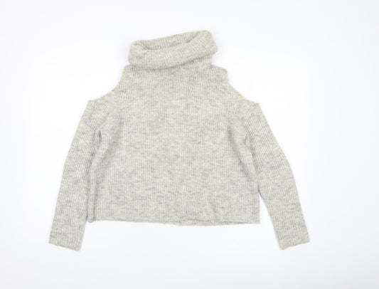 New Look Petite Women’s Grey Cold Shoulder Roll Neck Jumper Size 10