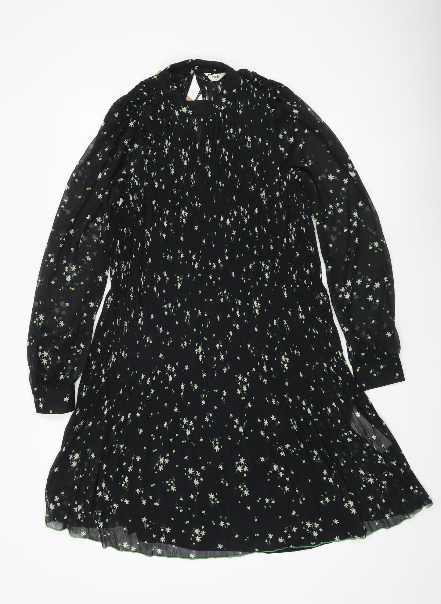 Hush Women’s Black Floral Shift Dress Size 10 Long Sleeve Knee Length