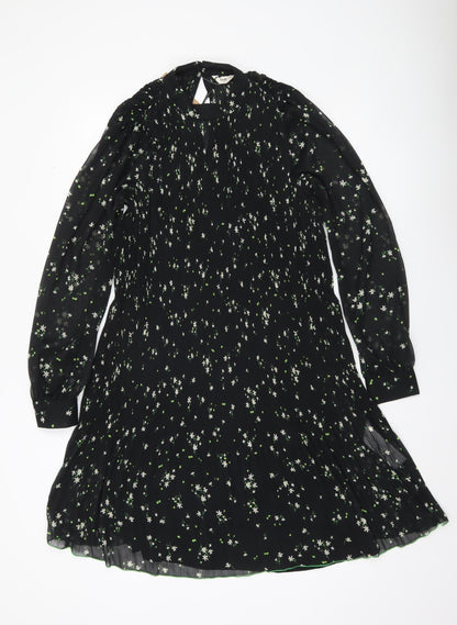 Hush Women’s Black Floral Shift Dress Size 10 Long Sleeve Knee Length