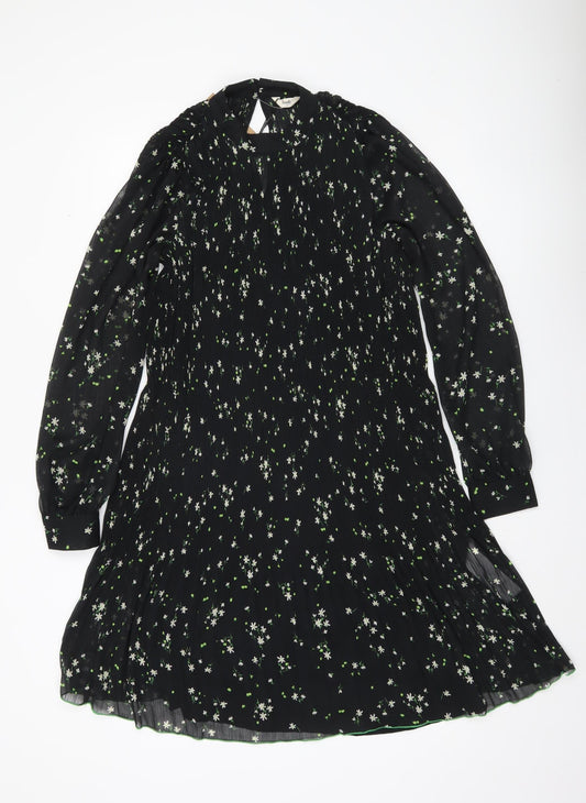 Hush Women’s Black Floral Shift Dress Size 10 Long Sleeve Knee Length