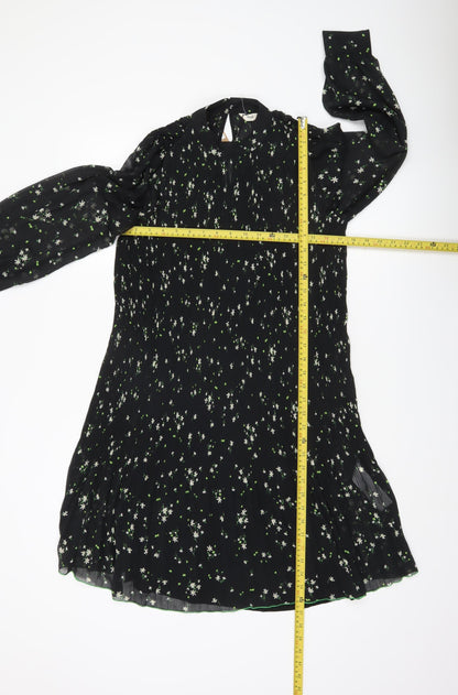 Hush Women’s Black Floral Shift Dress Size 10 Long Sleeve Knee Length