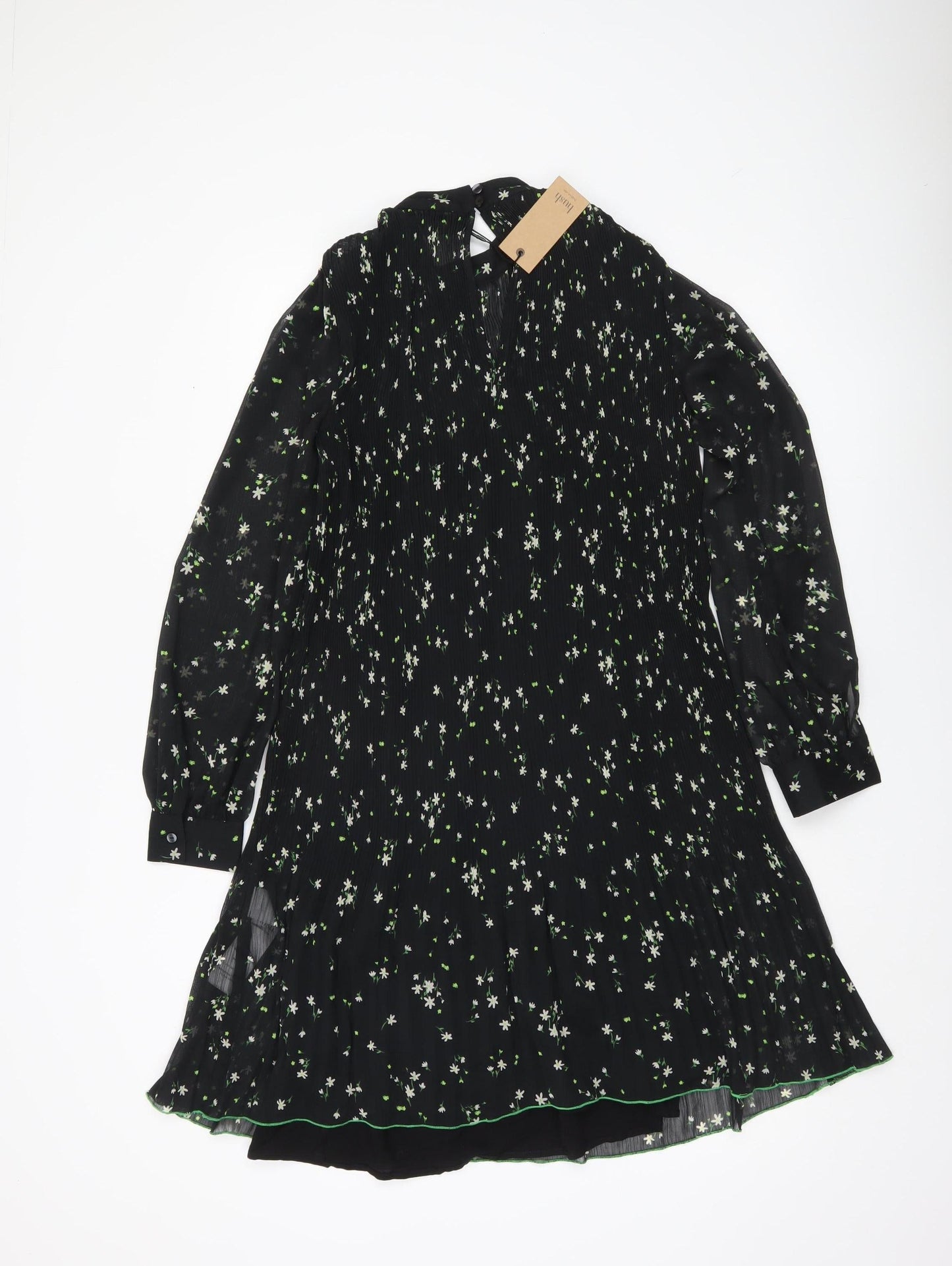 Hush Women’s Black Floral Shift Dress Size 10 Long Sleeve Knee Length