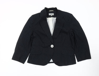 Marks and Spencer Women Black Pinstripe Blazer Size 14 Single Breasted