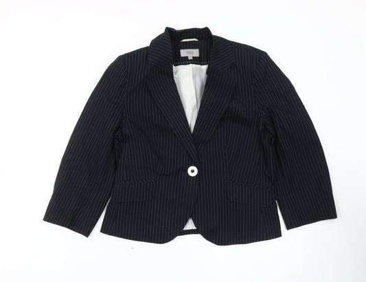 Marks and Spencer Women Black Pinstripe Blazer Size 14 Single Breasted