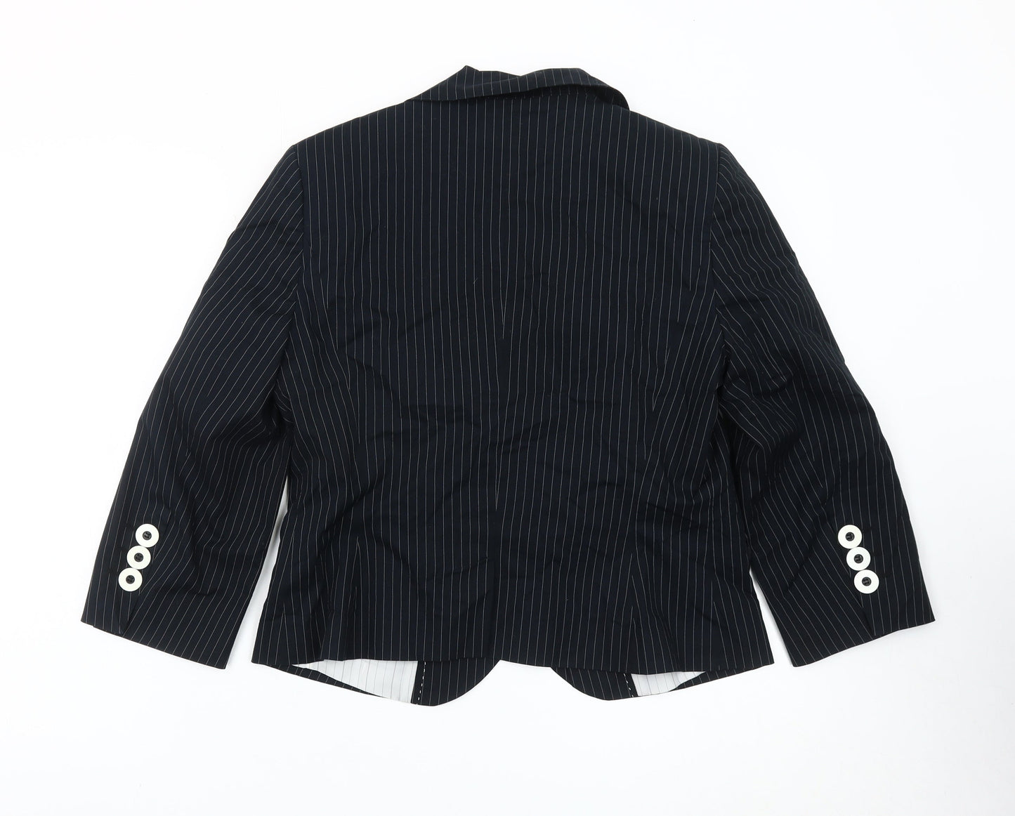 Marks and Spencer Women Black Pinstripe Blazer Size 14 Single Breasted