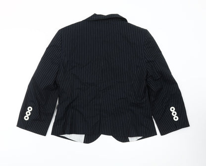Marks and Spencer Women Black Pinstripe Blazer Size 14 Single Breasted