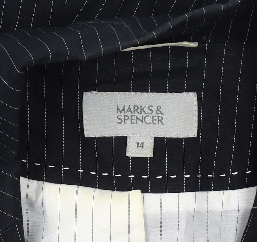 Marks and Spencer Women Black Pinstripe Blazer Size 14 Single Breasted