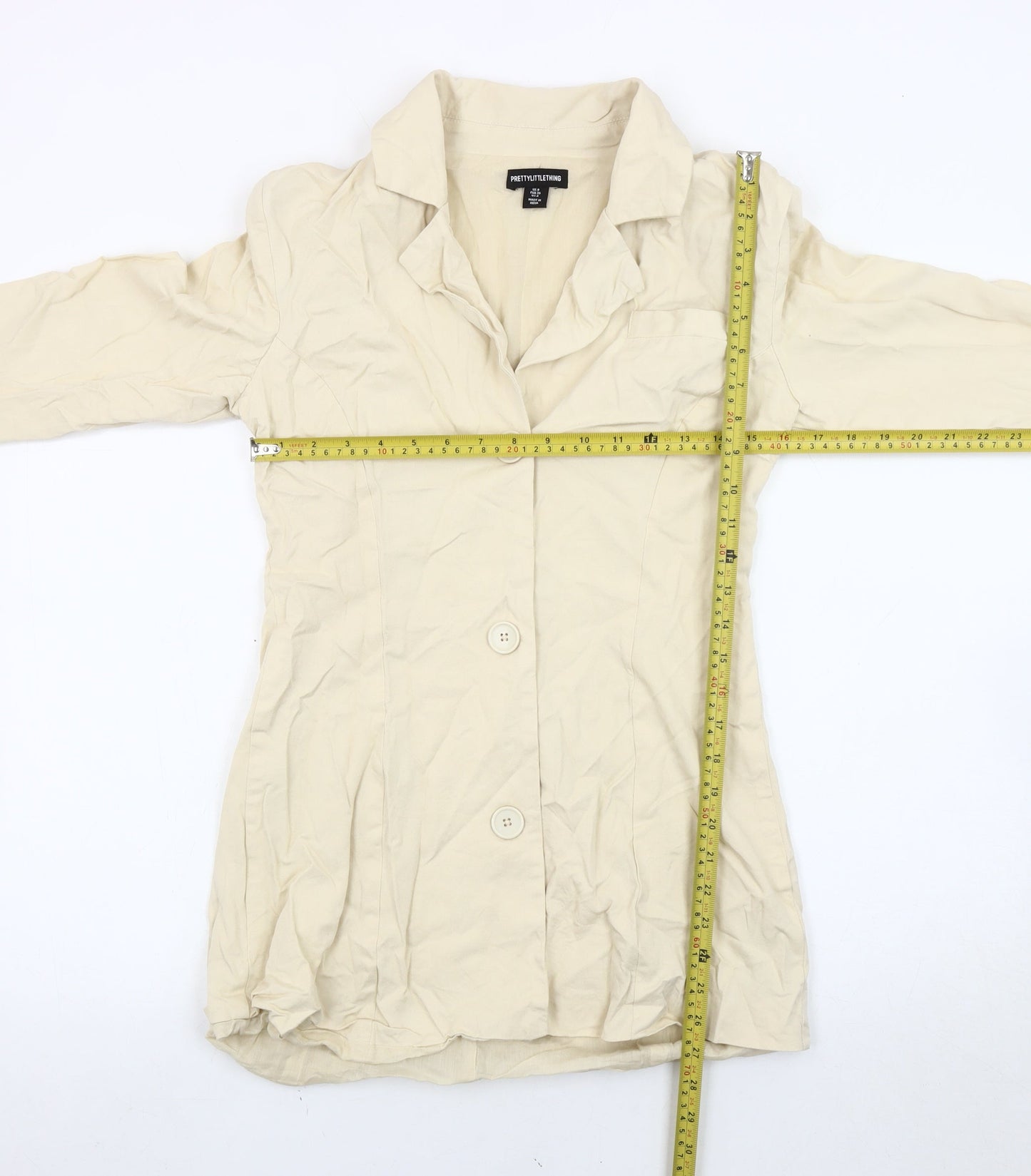 PrettyLittleThing Women’s Beige Jacket UK 8 Viscose Notch Lapel