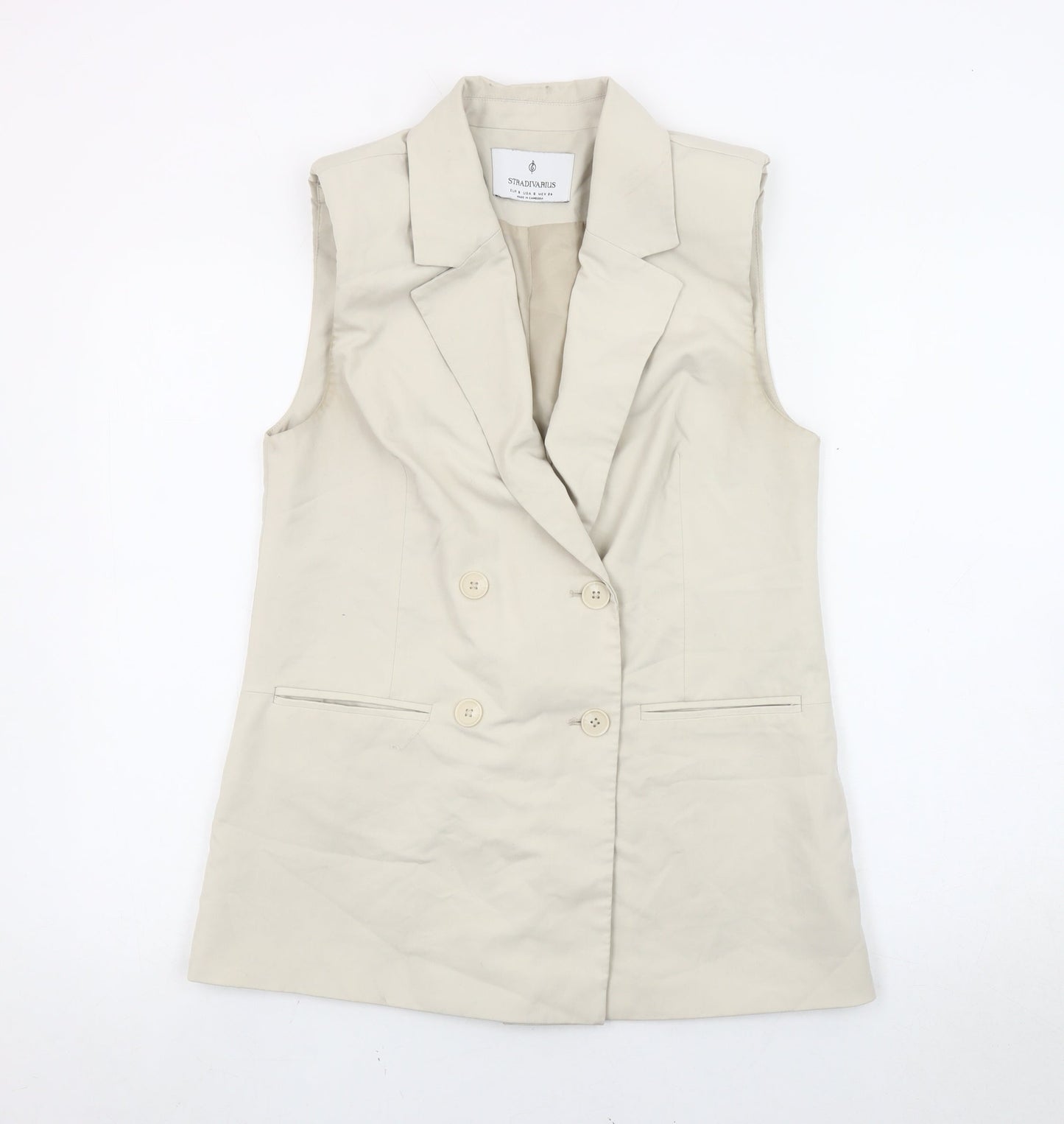 Stradivarius Women Beige Sleeveless Double-Breasted Suit Waistcoat S
