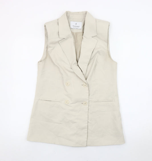 Stradivarius Women Beige Sleeveless Double-Breasted Suit Waistcoat S