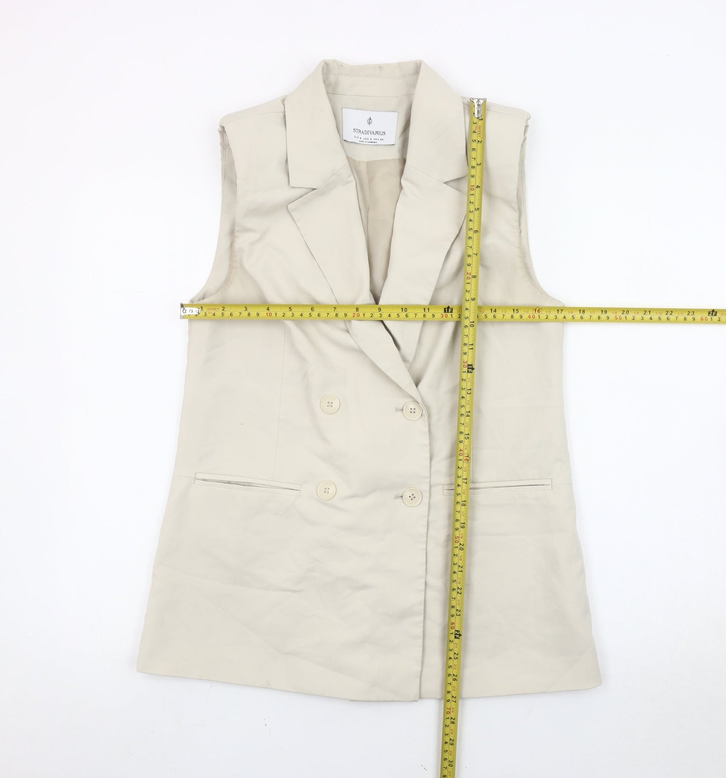 Stradivarius Women Beige Sleeveless Double-Breasted Suit Waistcoat S
