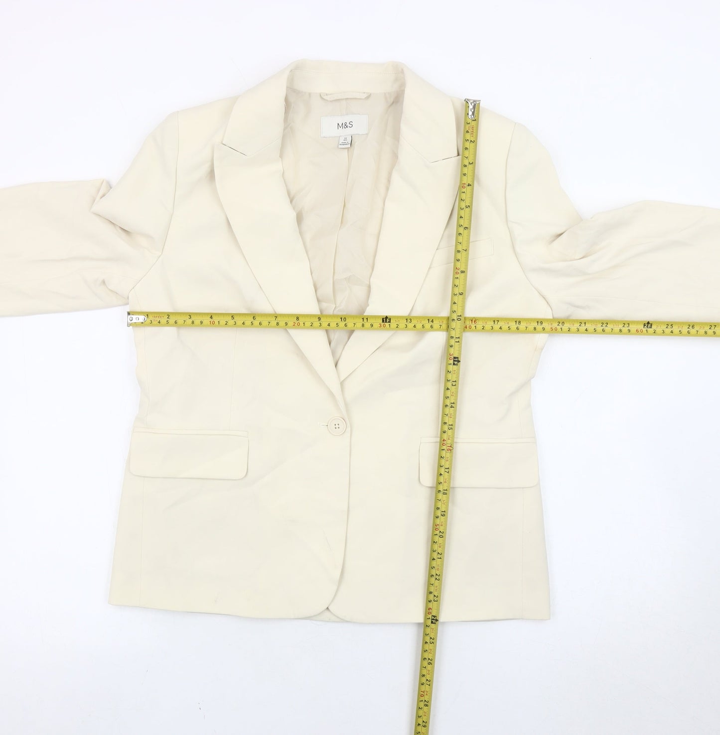 Marks and Spencer Women Ivory Size 12 Regular Blazer Jacket