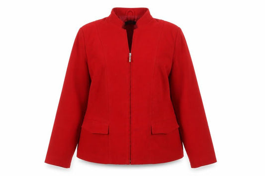 Front view of Alexara Women’s Red, size UK 20, Zip Up Basic Jacket with Pockets