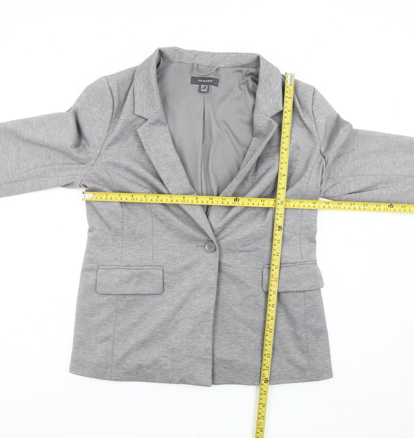 Primark Women’s Grey Blazer UK 14 Regular Fit Single Breasted