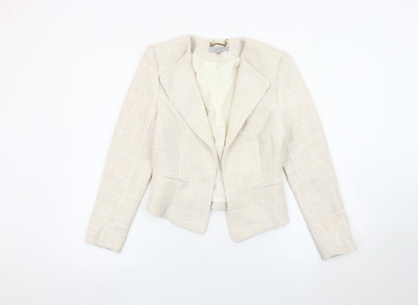H&M Women’s Beige Tweed Cropped Blazer Jacket Size 8