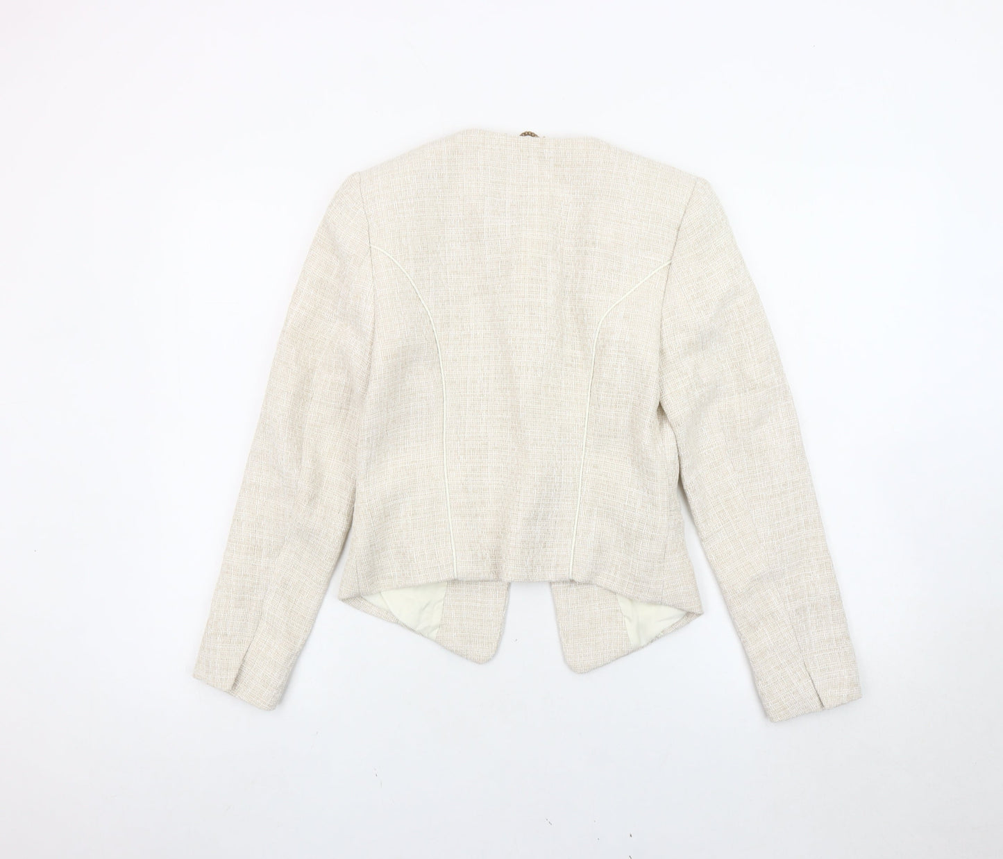 H&M Women’s Beige Tweed Cropped Blazer Jacket Size 8