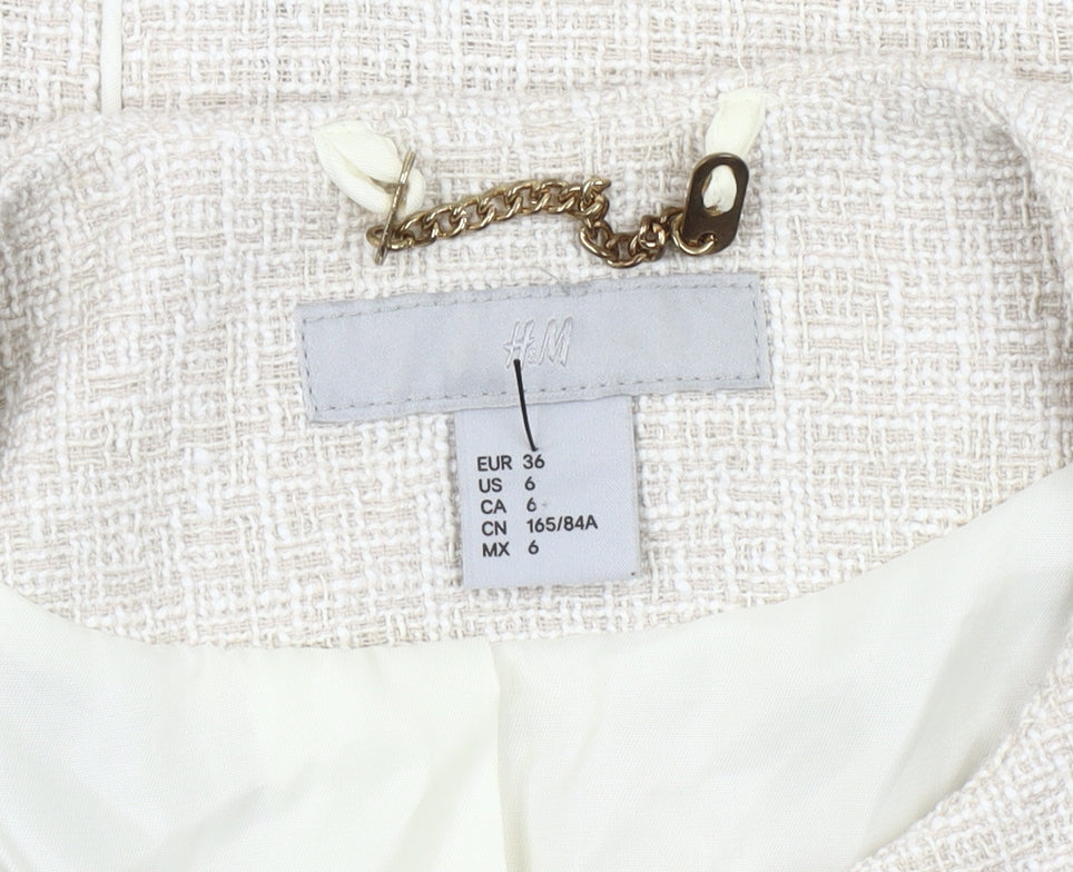 H&M Women’s Beige Tweed Cropped Blazer Jacket Size 8