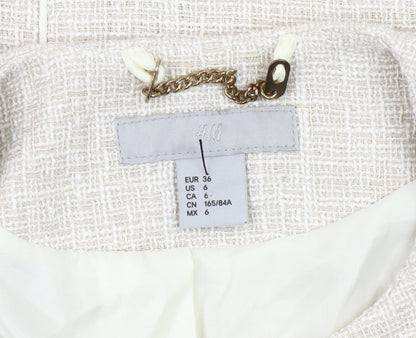 H&M Women’s Beige Tweed Cropped Blazer Jacket Size 8
