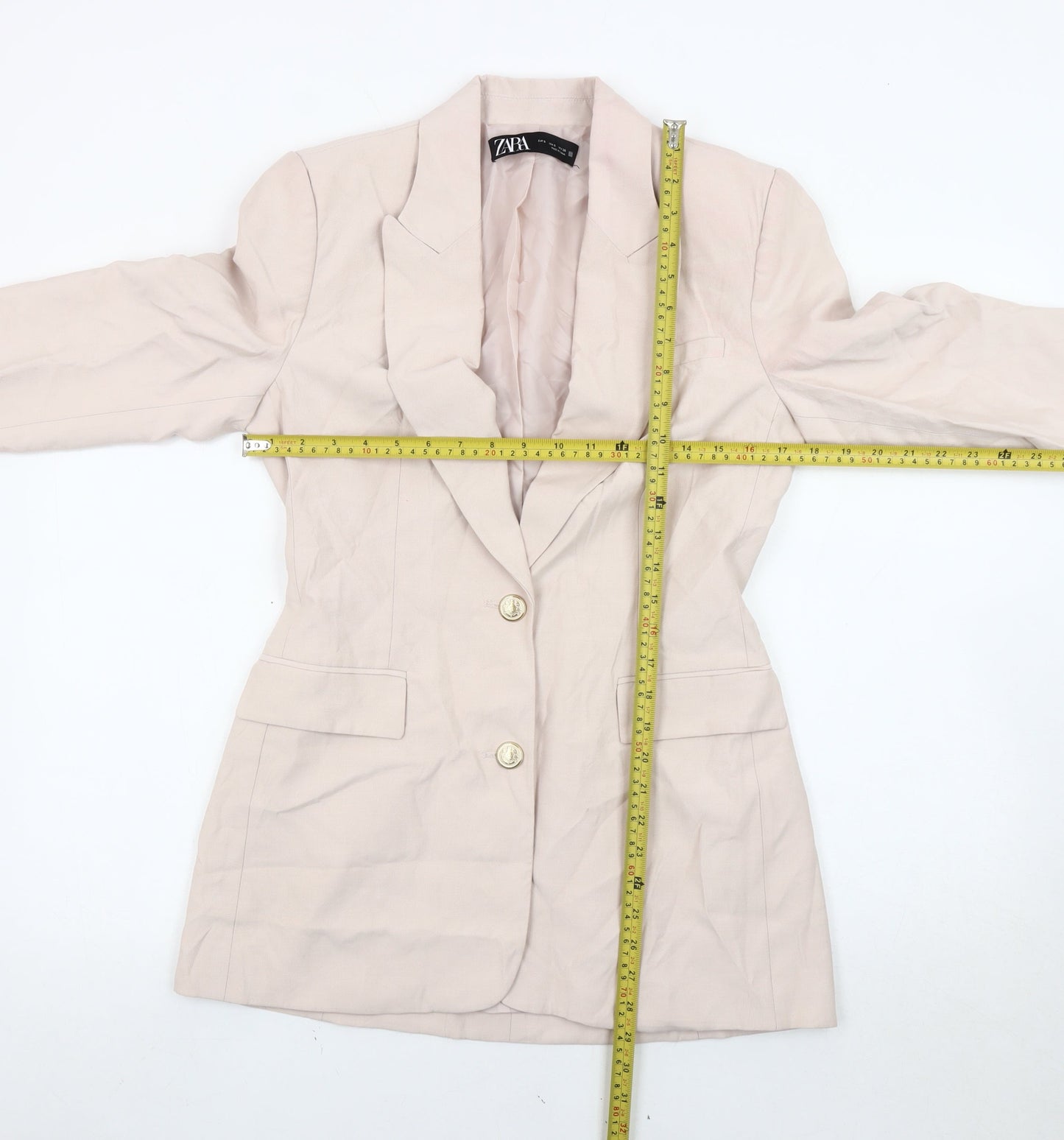 Zara Women Beige Tailored Blazer Jacket Size S Single Breasted