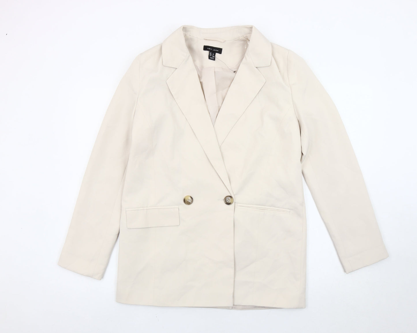 New Look Women Beige Size 8 Double-Breasted Blazer Jacket