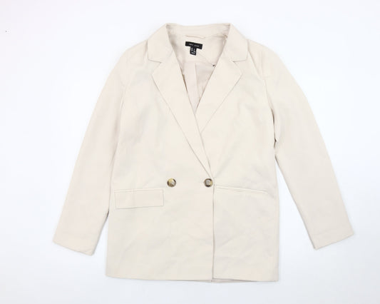 New Look Women Beige Size 8 Double-Breasted Blazer Jacket