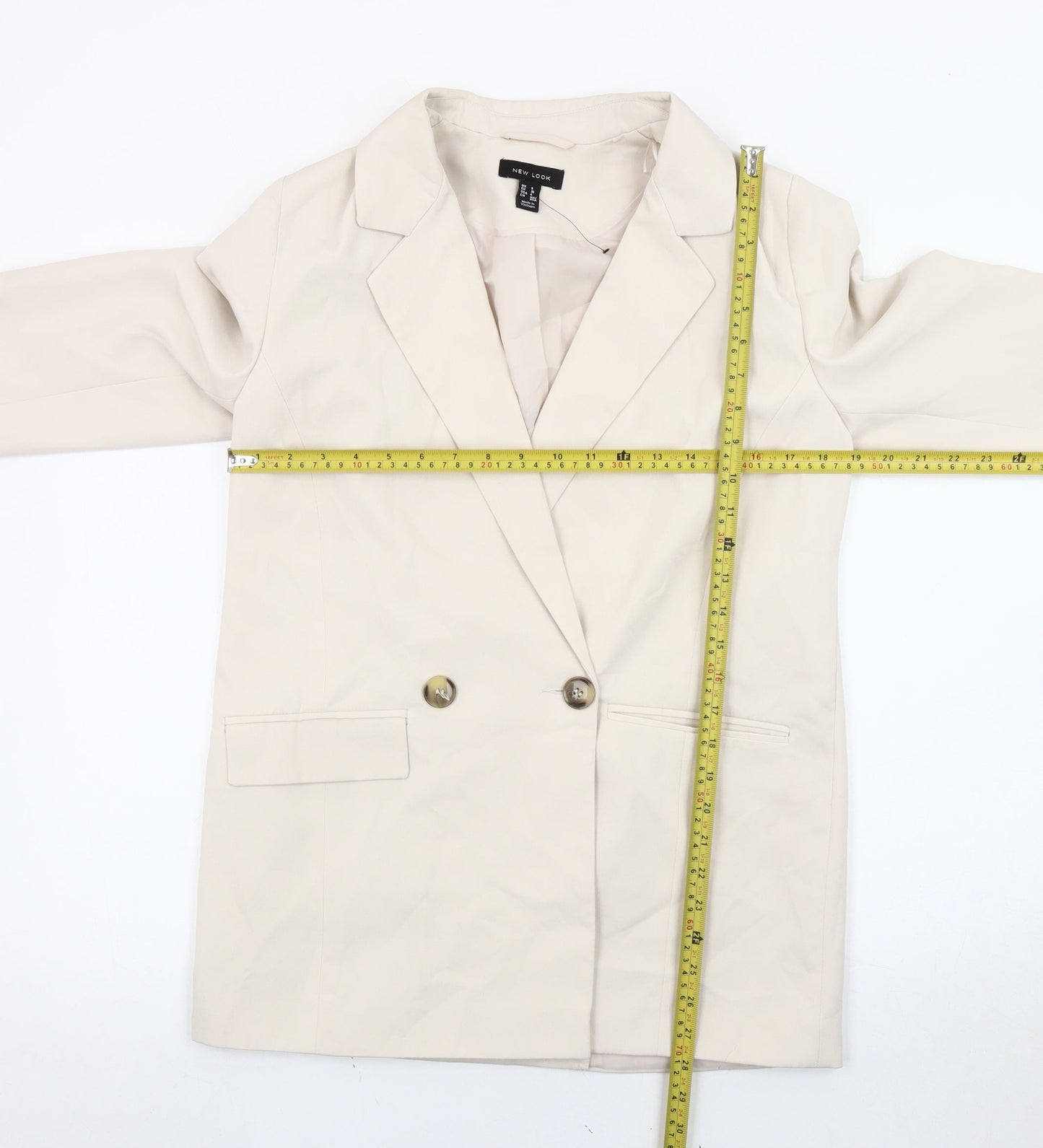 New Look Women Beige Size 8 Double-Breasted Blazer Jacket