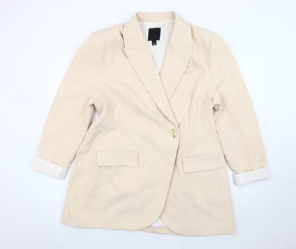 River Island Women Beige Size 16 Blazer Jacket Single-Breasted
