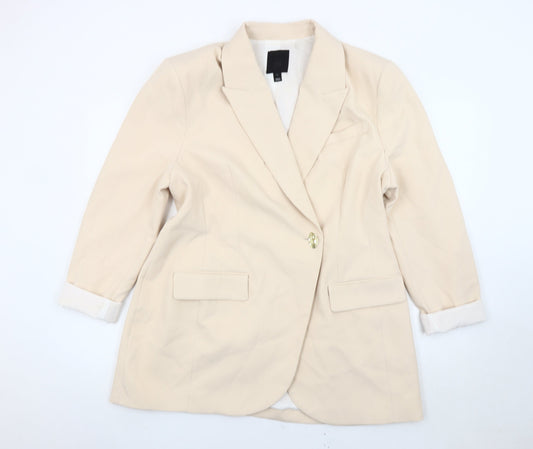 River Island Women Beige Size 16 Blazer Jacket Single-Breasted