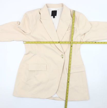 River Island Women Beige Size 16 Blazer Jacket Single-Breasted
