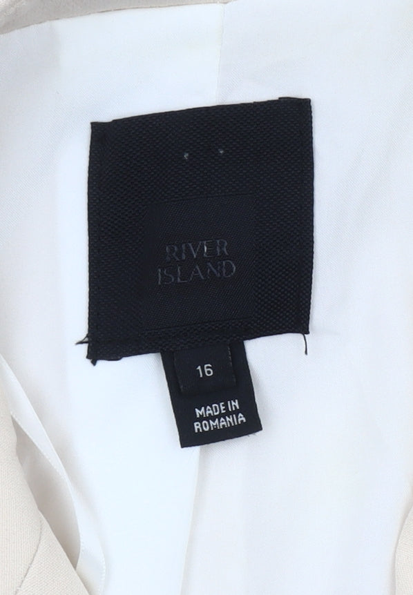 River Island Women Beige Size 16 Blazer Jacket Single-Breasted