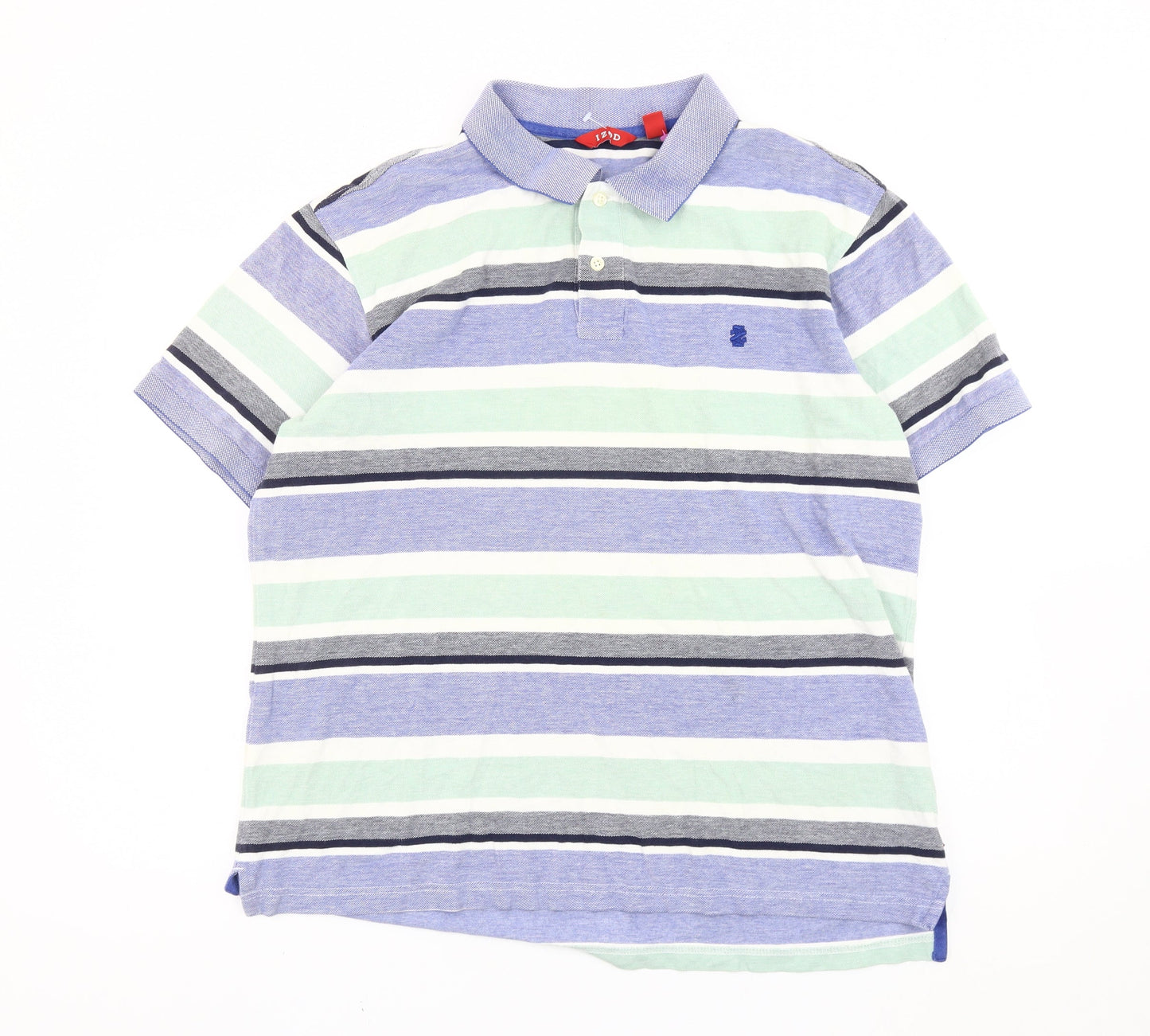 IZOD Men's Blue Striped Polo Shirt Size L Short Sleeve Cotton Blend